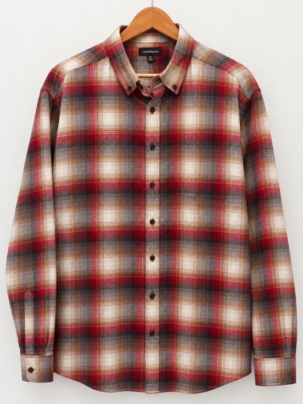 Croft & Barrow Men’s XL Plaid Flannel Button-Down Shirt Red Gray Cream